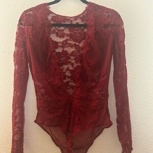 Elegant Red Lace Shapewear Bodysuit